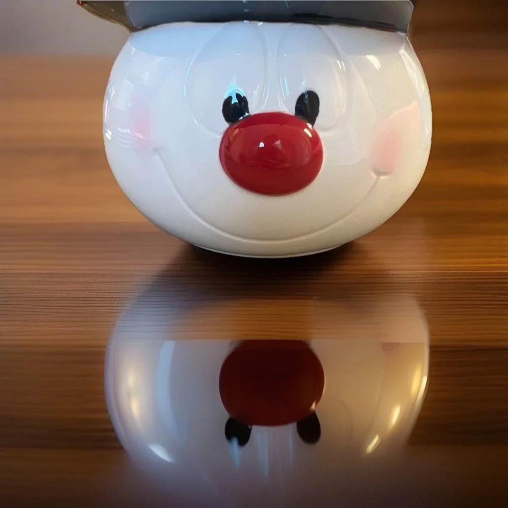 Rae Dunn Frosty the Snowman Ceramic Cookie Jar 9in w/ Lid Handle Black Hat